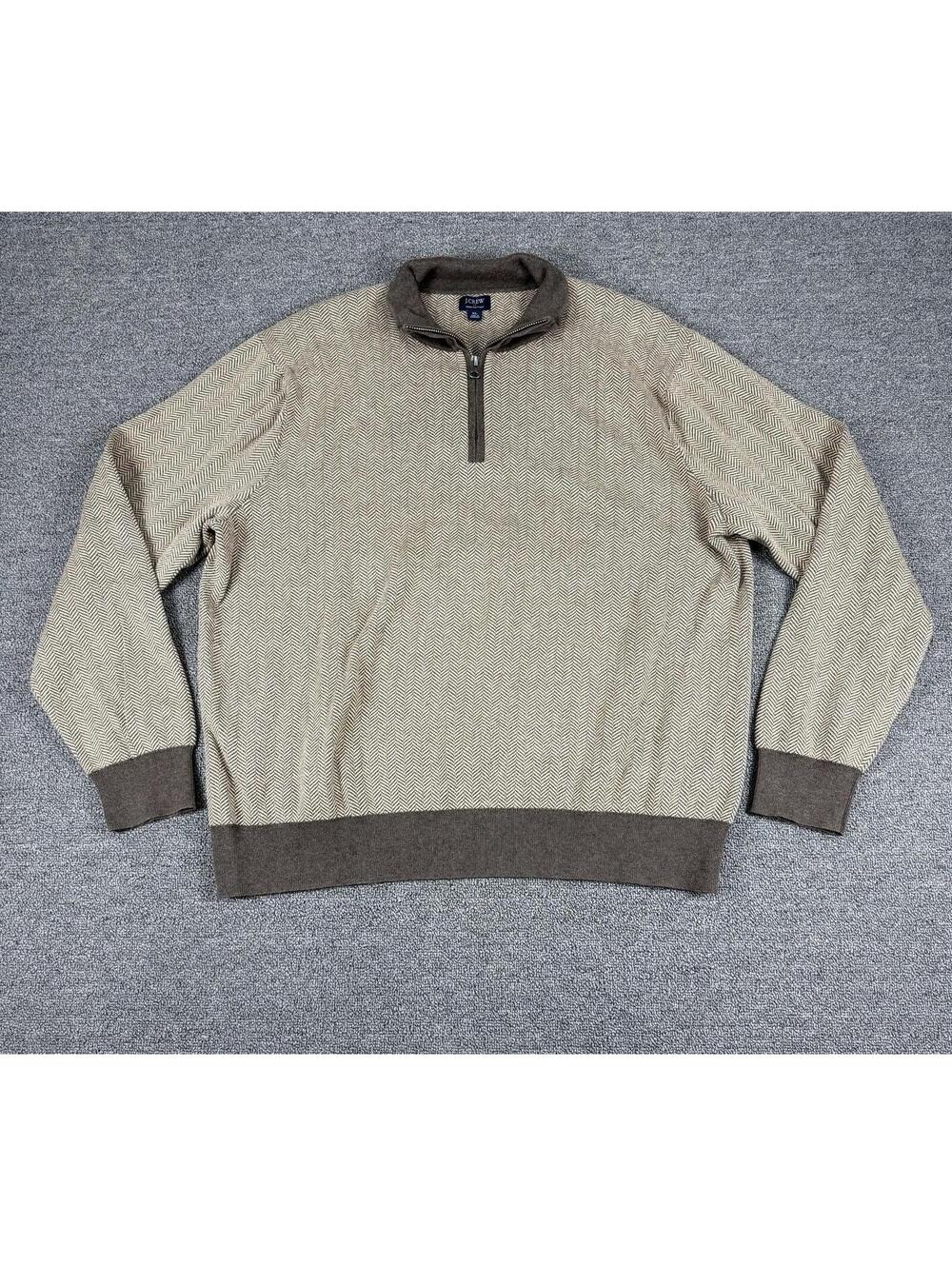 J.Crew Sweater Mens Large Brown Herringbone 1/4 Zip Knit Pullover Preppy
